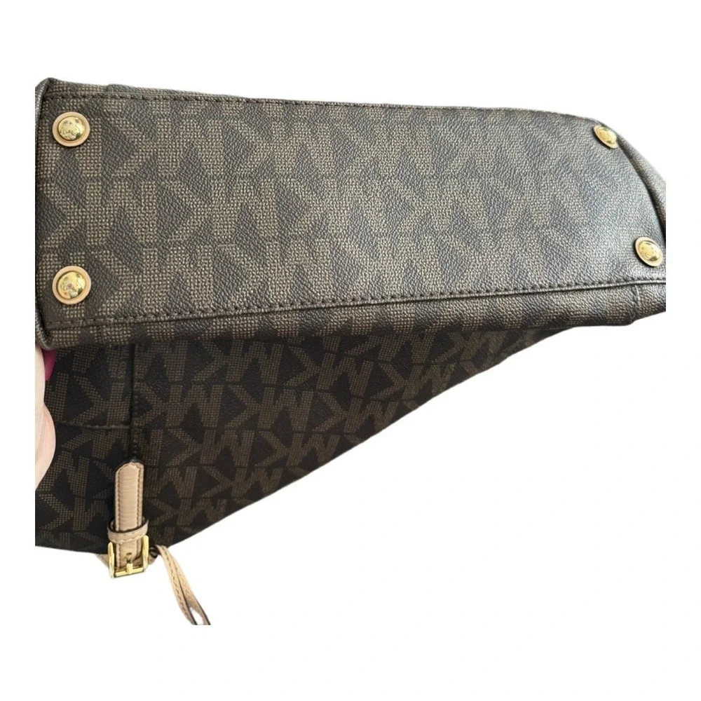 Michael Kors Jet Set East West Zip Tote Brown Signature Monogram Shoulder Bag